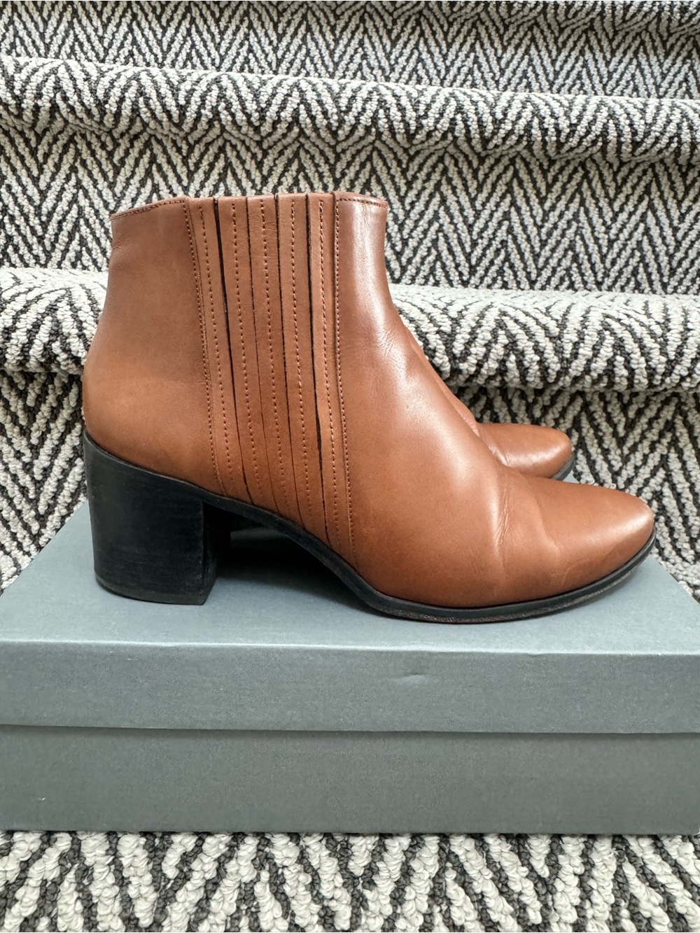 Women's COCLICO Brown Leather Block-Heel Ankle Booties